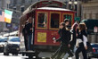 A cable car in San Francisco, California on November 18'th, 2017.  San Francisco's Municip...