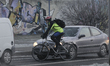 A cyclist is seen during morning rush hour in Bydgoszcz, Poland on January 8, 2018. 