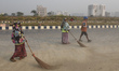 Laborers clean the Road on January 13,2018 in Kolkata,India. 