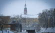 Buildings are seen covered in snow in Bydgoszcz, Poland on January 16, 2018. More snow is...