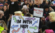 Hundreds take part in the Women's March in downtown Toronto, Canada, on January 20, 2018. 