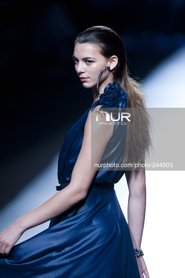 Model parades a design Francis Montesinos, first day of the 60th Mercedes-Benz Fashion Week Madrid (MBFWM) in Madrid,  Spain, 12 September 2...