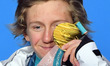 Champion Redmond Gerard of the United States reacts during the medal ceremony of men's sno...