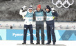 Champion Arnd Peiffer from Germany (C), second-placed Michal Krcmar from Czech Republic (L...