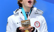 Champion Redmond Gerard of the United States reacts during the medal ceremony of men's sno...