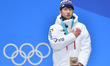 Champion Lim Hyojun from South Korea reacts on podium during the medal ceremony of men's 1...