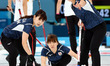 Chinami Yoshida (R), Yurika Yoshida (L) and Yumi Suzuki of Japan compete during the women...