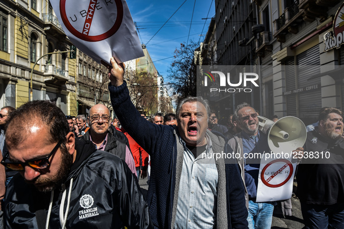 Greek taxi drivers protest against UBER 