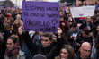 Women shouting angry slogans during the International Women's Day in Madrid on 8th March,...