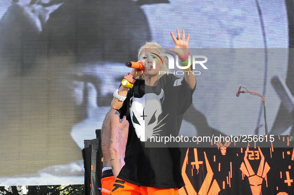 Ninja with Die Antwoord performs during Free Press Summer Festival (FPSF) in Eleanor Tinsley Park on June 1, 2014 in Houston, Texas. 