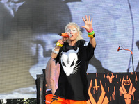 Ninja with Die Antwoord performs during Free Press Summer Festival (FPSF) in Eleanor Tinsley Park on June 1, 2014 in Houston, Texas. (
