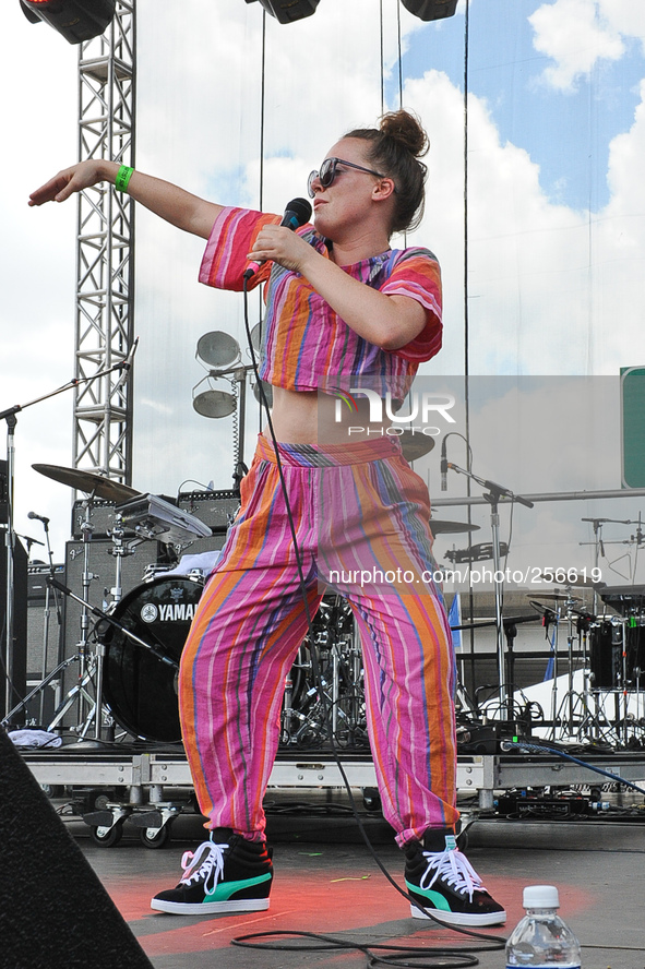 Sylvan Esso performs during Free Press Summer Festival (FPSF) in Eleanor Tinsley Park on June 1, 2014 in Houston, Texas. 