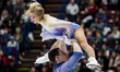 Aljona Savchenko (Top) and Bruno Massot of Germany perform during the pairs free skating c...