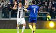 Lichtsteiner and Buffon celebrate during the Serie A match between Juventus and AS Roma at...