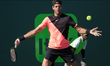 Juan Martin Del Potro, from Argentina, in action against Kei Nishikory, from Japan, during...