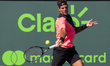 Juan Martin Del Potro, from Argentina, in action against Kei Nishikory, from Japan, during...
