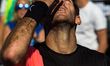 Juan Martin Del Potro, from Argentina, reacting after his victory over Nishikory, from Jap...