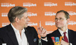 Easyjet-CEO Johan Lundgren (L) and Berlin's Mayor Michael Mueller (R) are pictured during...