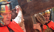 Jesus carries the cross, a scene from a reenactment of the Way of the Cross in Kalwaria Ze...