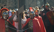 Jesus carries the cross, a scene from a reenactment of the Way of the Cross in Kalwaria Ze...