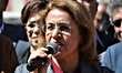 Head of CHP's women's branch, Fatma Kose speaks during a women's protest in support of equ...