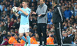 L-R Manchester City's Aymeric Laporte and Liverpool manager Jurgen Klopp during the UEFA...