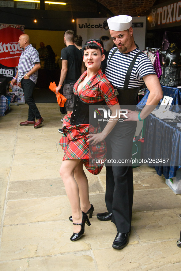 The 10th International London Tattoo Convention on 26/09/2014 at Tobacco Dock, London. Stall holders in alternative fashion. Picture by Juli...