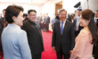 North Korea's leader Kim Jong Un, South Korea's President Moon Jae-in, Ri Sol Ju (R), wife...