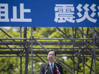 Japanese Communist Party Chair Kazuo Shii speaks during the May Day rally sponsored by the Japanese Trade Union Confederation, known as Reng...