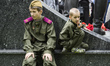 Children in Soviet military form of World War II during Victory Day celebrations in Kyiv,...