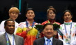 (141001) -- INCHEON, Oct. 1, 2014 () -- Gold medalist Yin Junhua (2nd L) of China, silver...