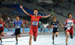 (141002) -- INCHEON, Oct. 2, 2014 () -- Zhang Peimeng (C) of China sprints the finish line...