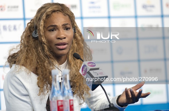 (141003) -- BEIJING, Oct. 3, 2014 () -- Serena Williams of the United States speaks during the press conference at the China Open tennis tou...