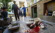 Killing of sacred sheep called Qurbani for celebration Eid-e qorban in the house of Yazd i...