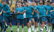 Real Madrid's team attend a training session at the Olimpiyskiy Stadium in Kiev, Ukraine,...