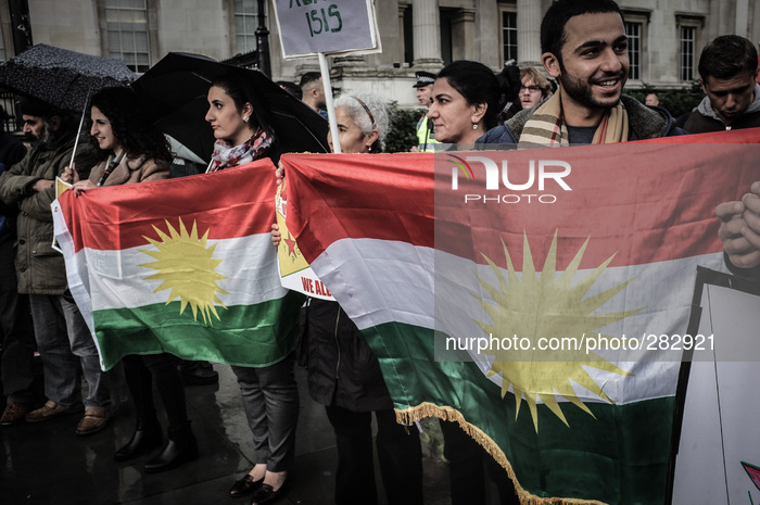 Members of London’s Kurdish community stage a protest against ISIS
