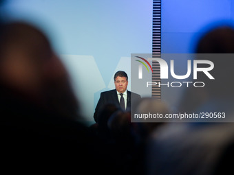 German Economy Minister Sigmar Gabriel attend a 'Wirtschaft fuer Morgen - Economy for Tomorrow' Panel discussion on October 14, 2014 in Berl...