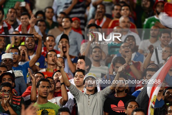 Egyptian fans cheer for their national team before a nations group G qualifying soccer match between Egypt and Botswana of the African Cup a...