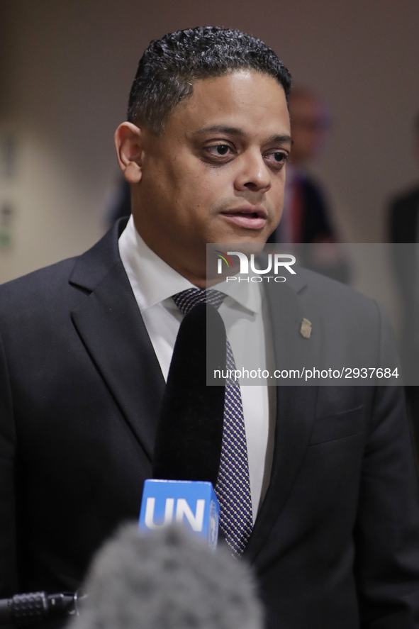 United Nations, New York, USA, July 11, 2018 - Press Encounter with Prime Minister of Curacao Eugene Rhuggenaath before the Security Council... by Luiz Rampelotto/NurPhoto