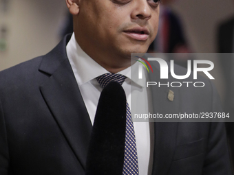 United Nations, New York, USA, July 11, 2018 - Press Encounter with Prime Minister of Curacao Eugene Rhuggenaath before the Security Council... by Luiz Rampelotto/NurPhoto