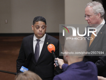 United Nations, New York, USA, July 11, 2018 - Press Encounter with Prime Minister of Curacao Eugene Rhuggenaath before the Security Council... by Luiz Rampelotto/NurPhoto