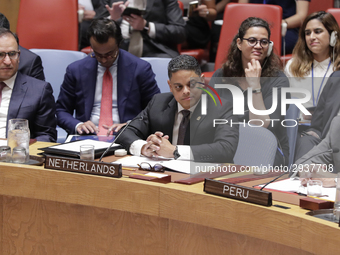 United Nations, New York, USA, July 11, 2018 -  Prime Minister of Curacao Eugene Rhuggenaath during the Security Council Meeting on Understa... by Luiz Rampelotto/NurPhoto