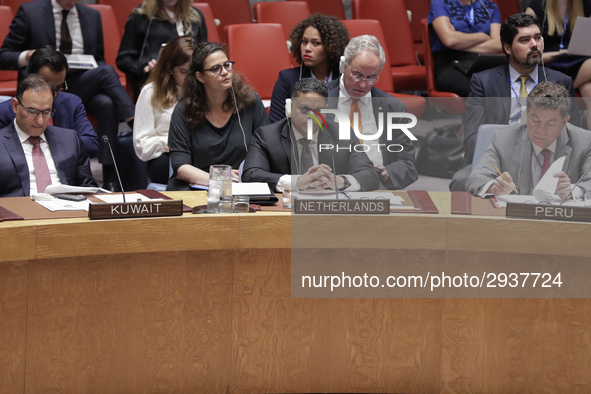 United Nations, New York, USA, July 11, 2018 -  Prime Minister of Curacao Eugene Rhuggenaath during the Security Council Meeting on Understa... by Luiz Rampelotto/NurPhoto