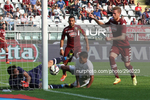 Udinese goalkeeper Orestis Karnezis (31) saves the shoot of Torino forward Amauri de Oliveira (22) during the Serie A football match n.7 TOR...