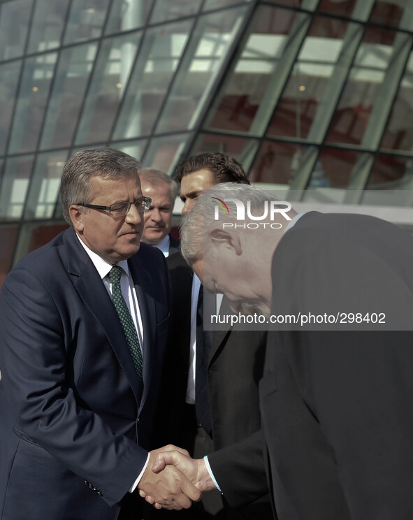 Polish President, Bronisław Komorowski (Left) pictured with Jacek Majchrowski, the Mayor of Krakow, as he leaves ICE Krakow Cenetr after he...