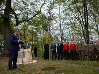 Polish President Bronislaw Komorowski pictured speaking to the crowd during a visit at the Benedictine Abbey in Tyniec. Vistula Boulevard, K...