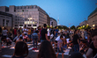 People gather at the Brandeburg Tor to commemorate the Yazidis Genocide, Berlin on August...
