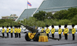 Thai royal guards salute during the celebrate the Queens Sirikit' 86th birthday, at Sanam...