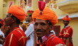 Rajasthani folk artists perform as they take part in a traditional 'Teej Procession ' in J...