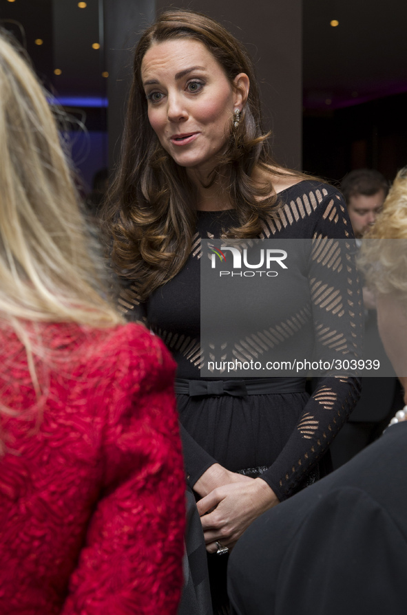 Britain's Catherine, Duchess of Cambridge, greets supporters as she attends an Autumn Gala evening in support of Action on Addiction, in Lon...